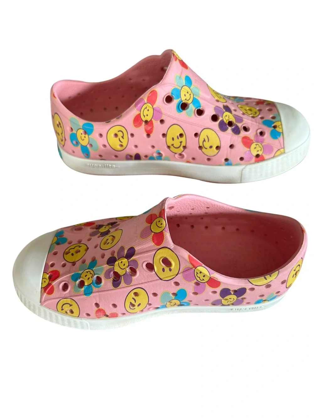 Native Jefferson Kids Pink Smiley Face Daisy Design Slip-On Shoes Size C11